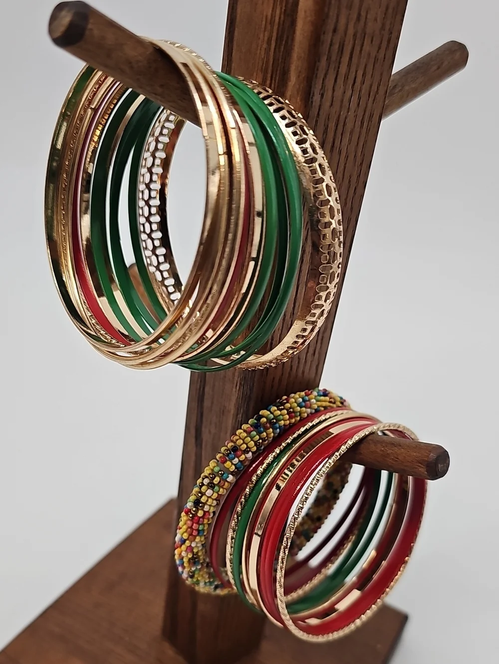24 Colorful Bangles Bundle Red Green Faux Gold & Multicolored Bracelets